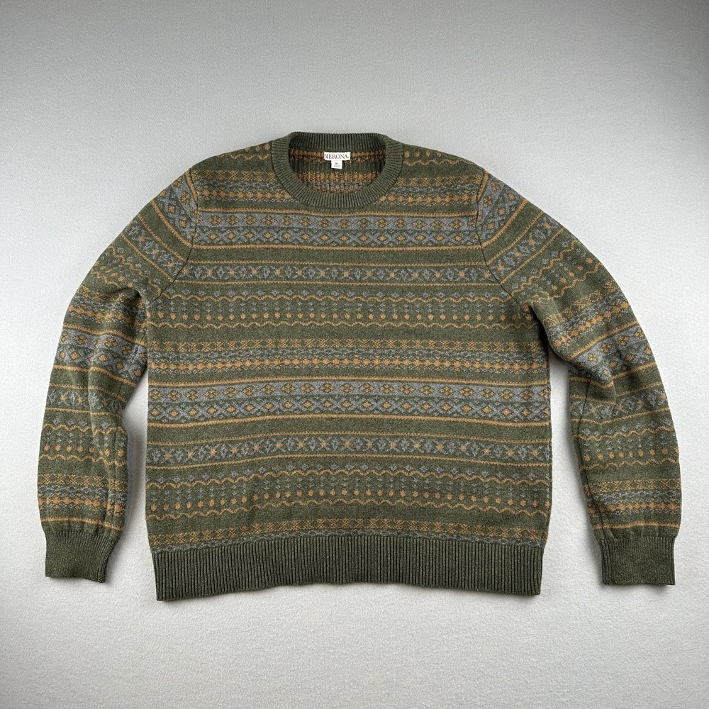 Merona Men's Green Fair Isle Crewneck Size XL Sweater